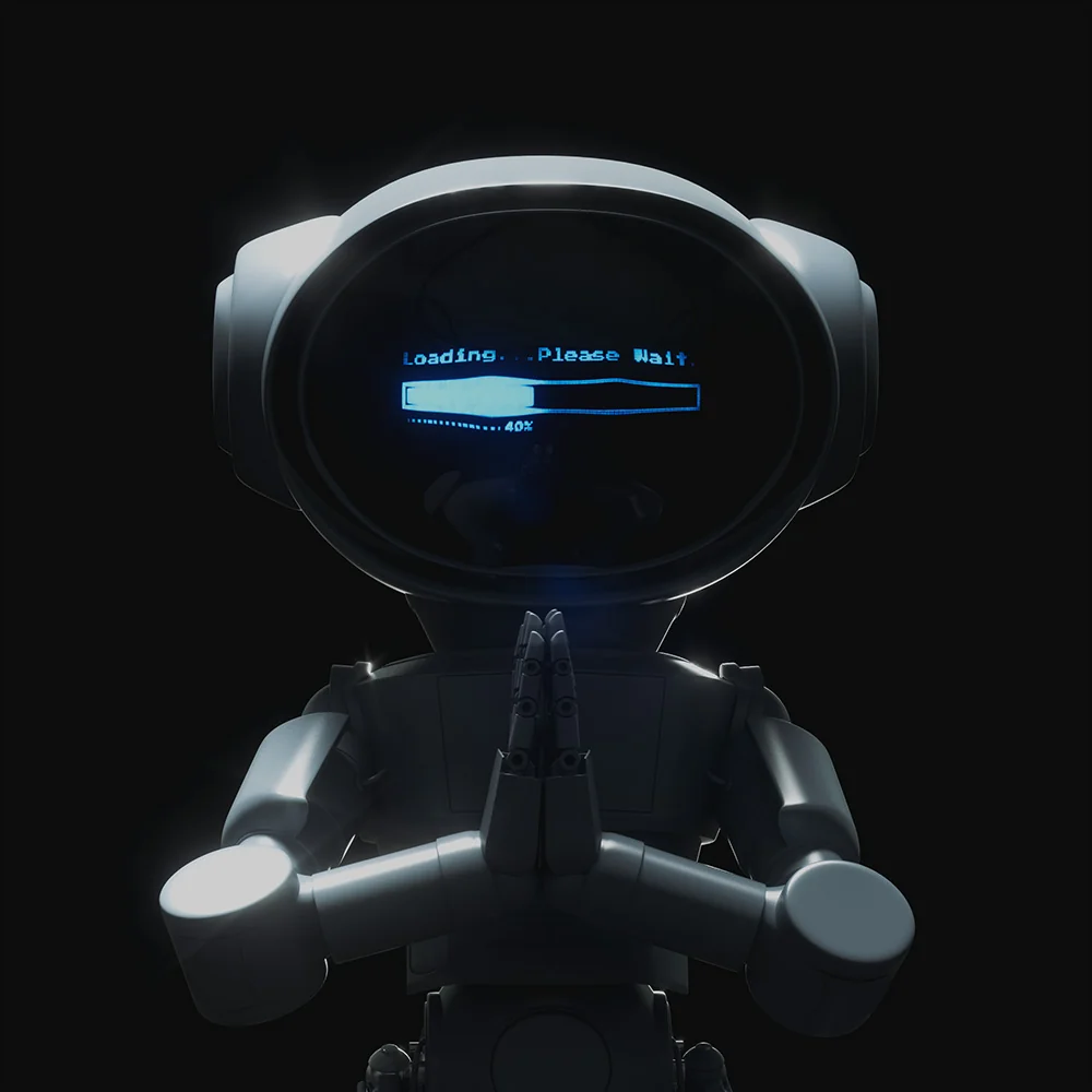 Robot with a digital screen showing loading status at 40%