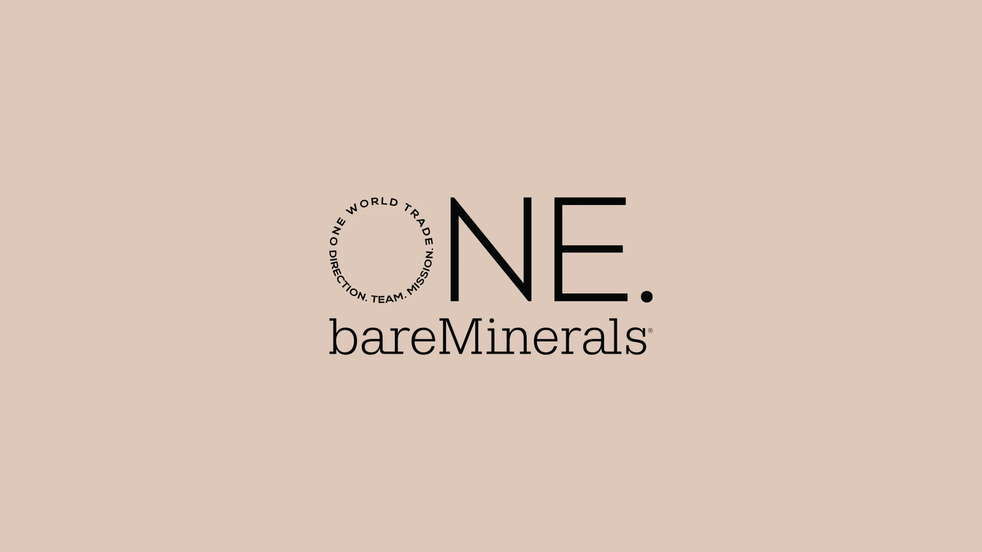 bareMinerals logo featuring the word ONE on a beige background.