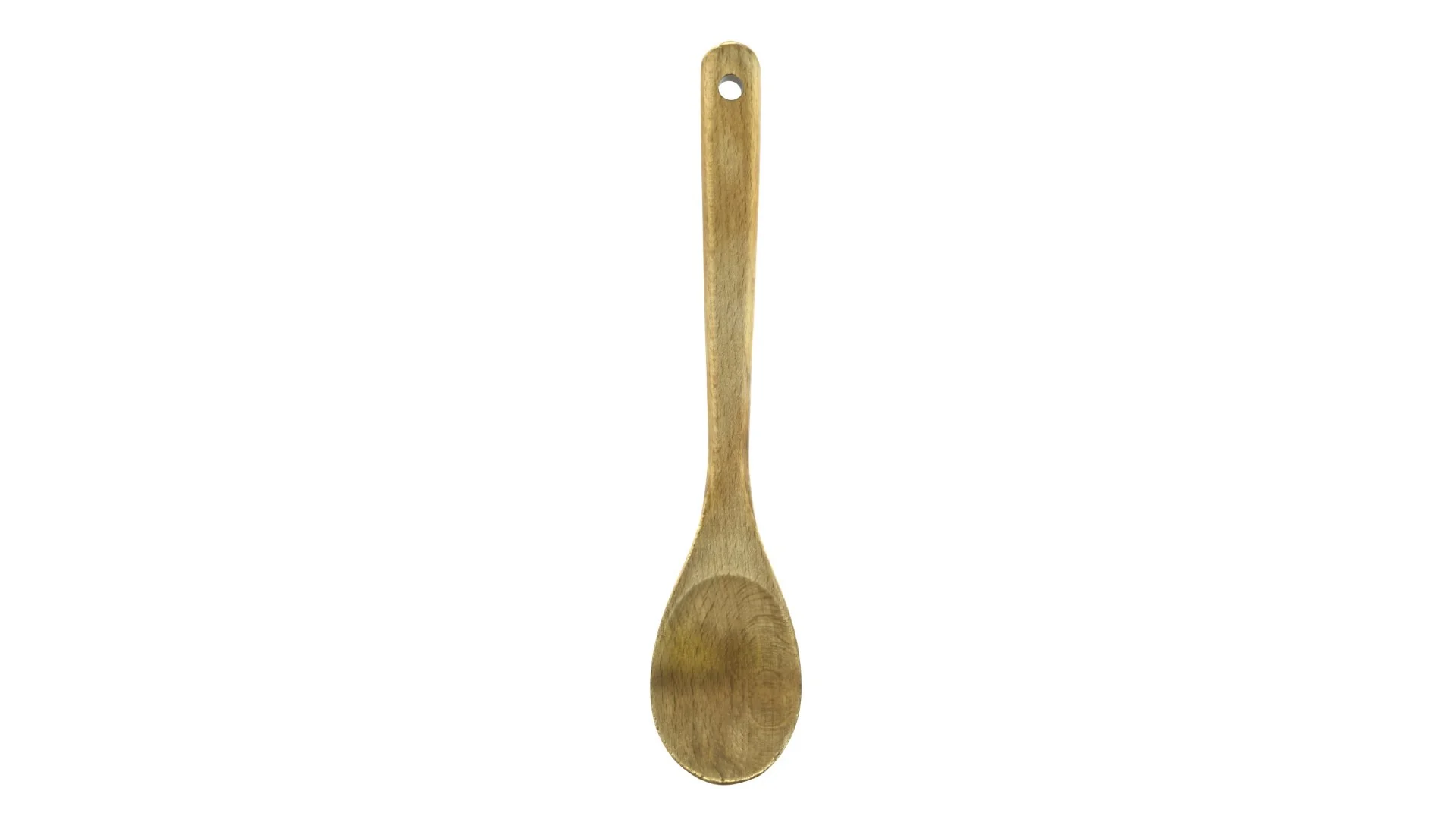 Wooden cooking spoon on a white background for kitchen tools and utensils.