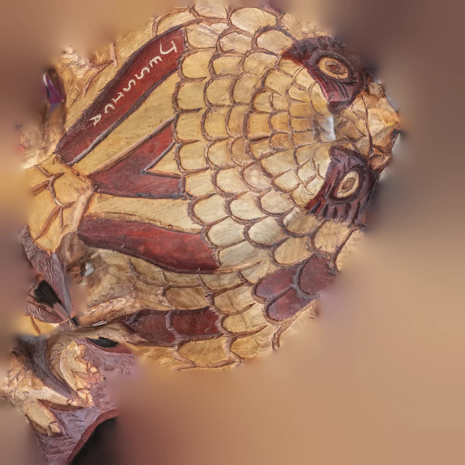 Diffuse UV Map for Intricate carved wooden sculpture with fish scales and vibrant colors