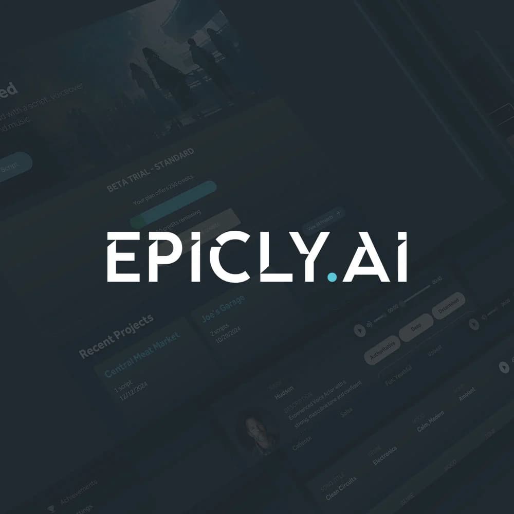 Screenshot of Epicly.ai platform with recent projects listed.