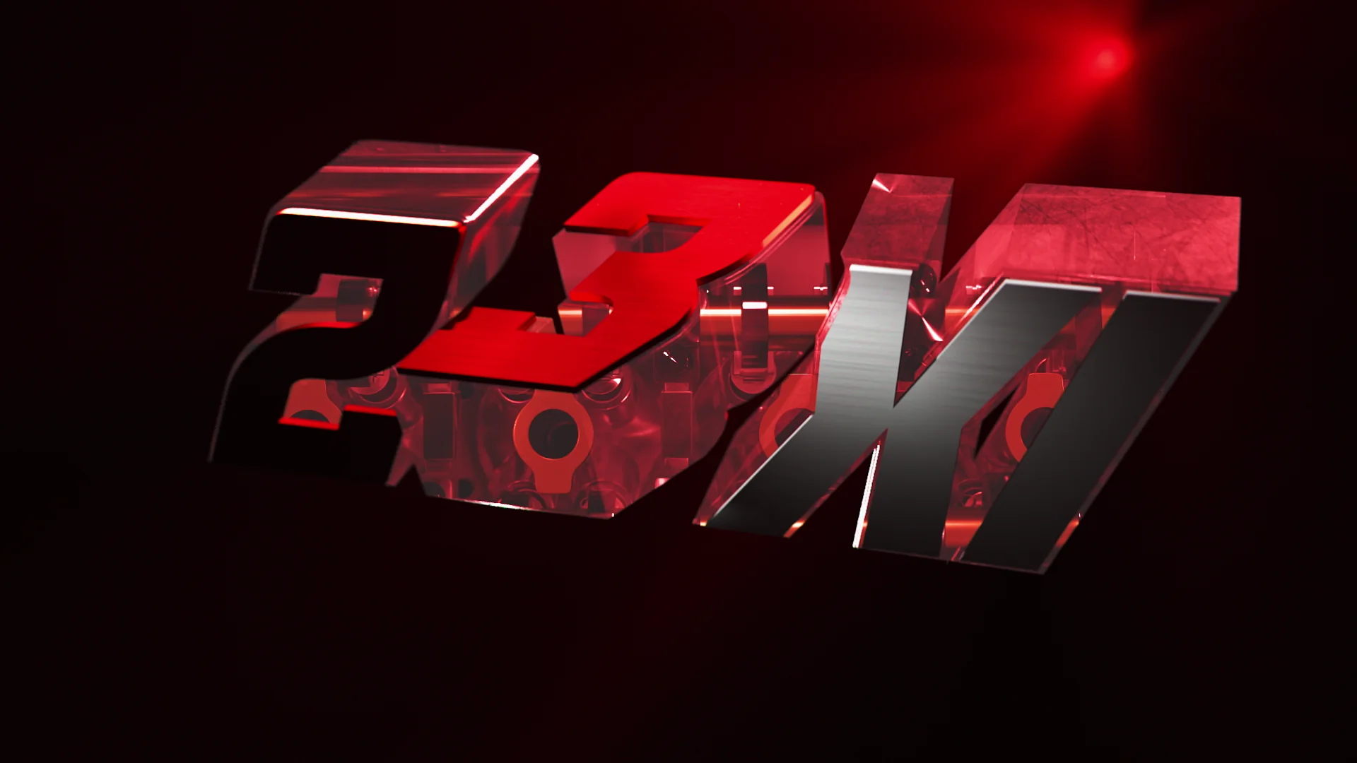 Graphic design featuring the numbers 2.3X and 7 in red and metallic colors.