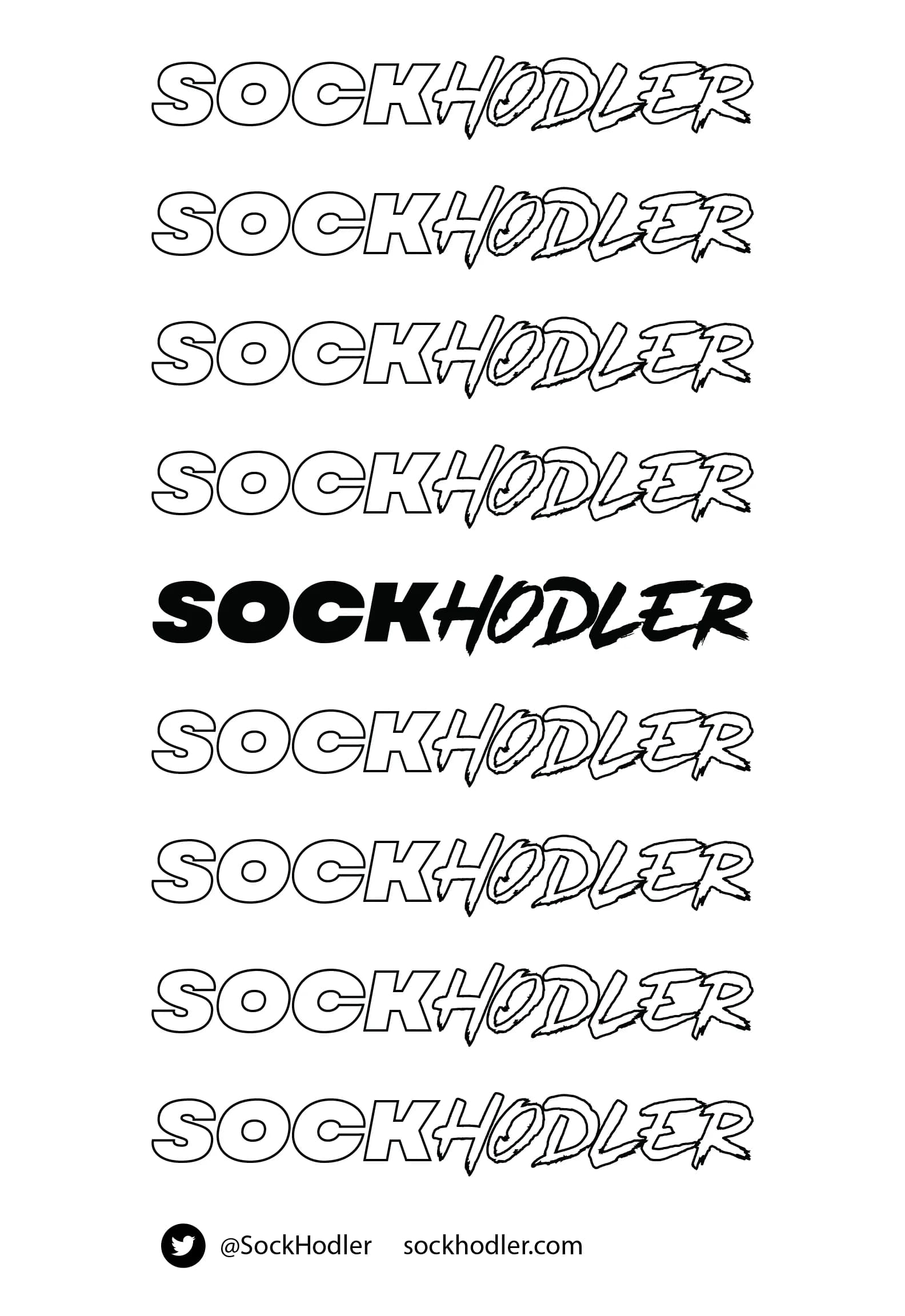 Multiple instances of the word 'SOCKHODLER' in different styles, with a bold center.