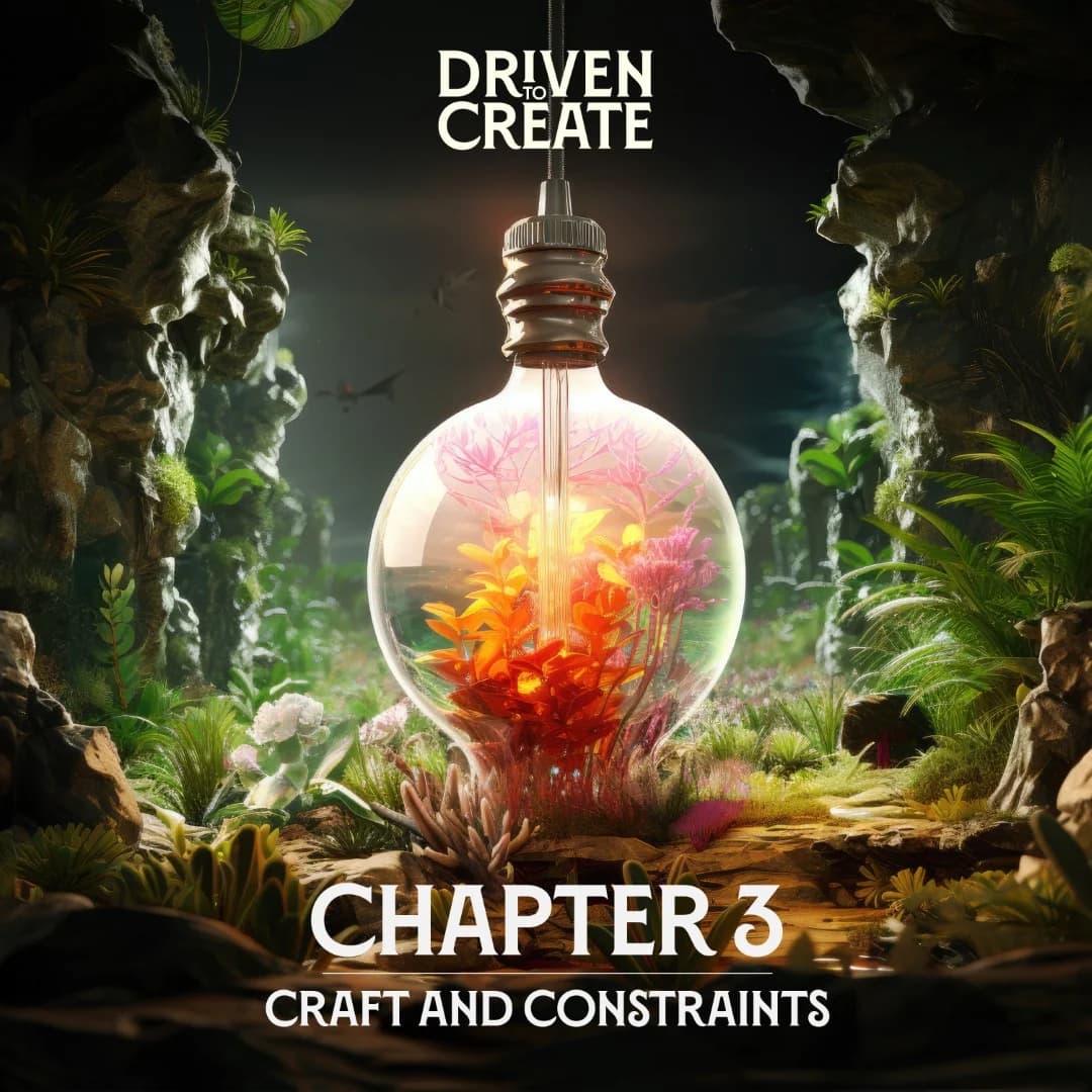 A glowing light bulb filled with colorful plants in a natural setting.