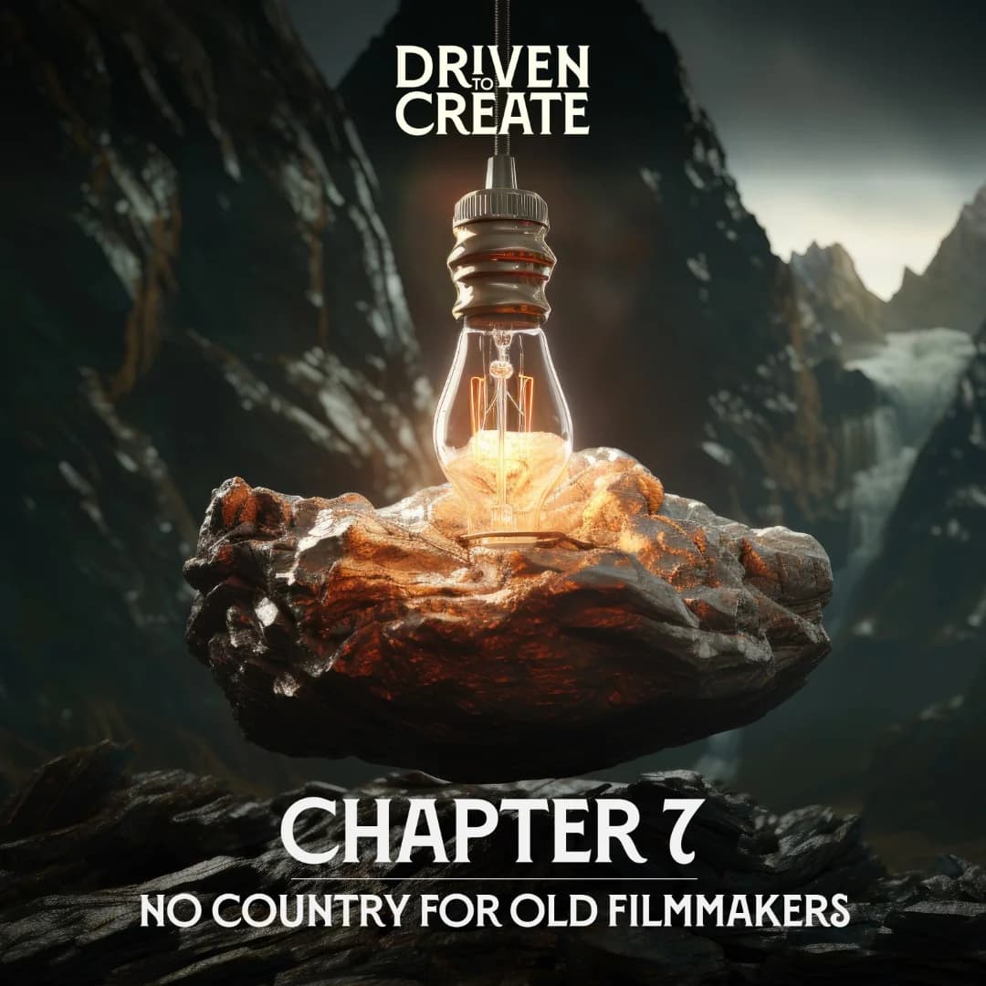 An illuminated light bulb hovering over a rocky surface with a mountain backdrop.