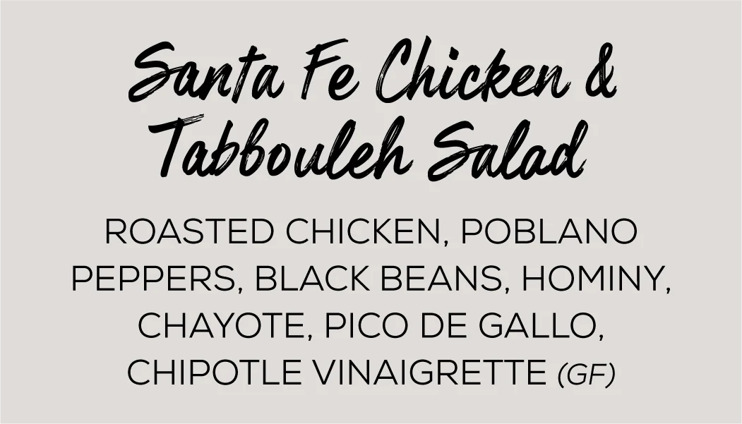 Santa Fe Chicken and Tabbouleh Salad ingredients listed