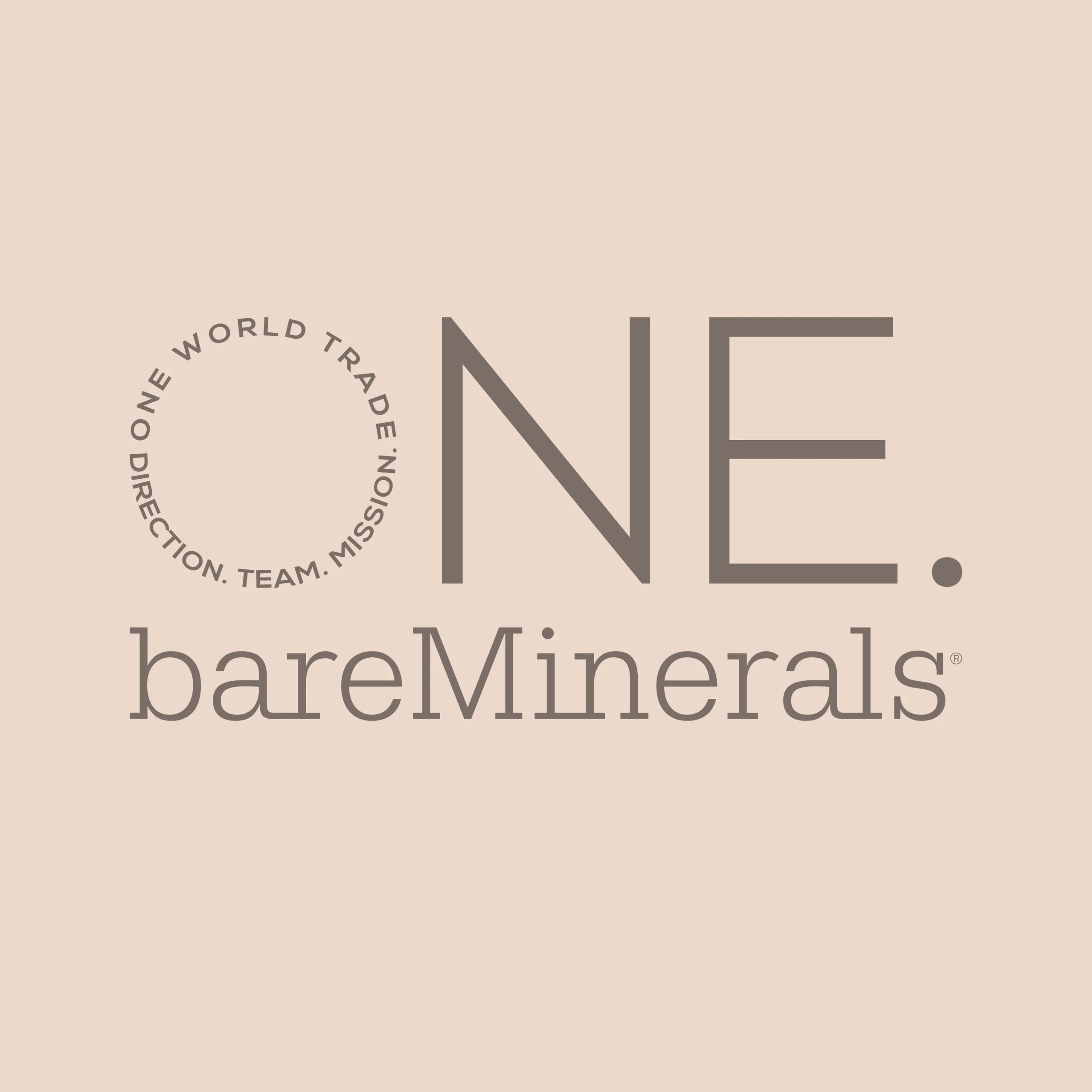 bareMinerals ONE logo with mission statement and design elements.