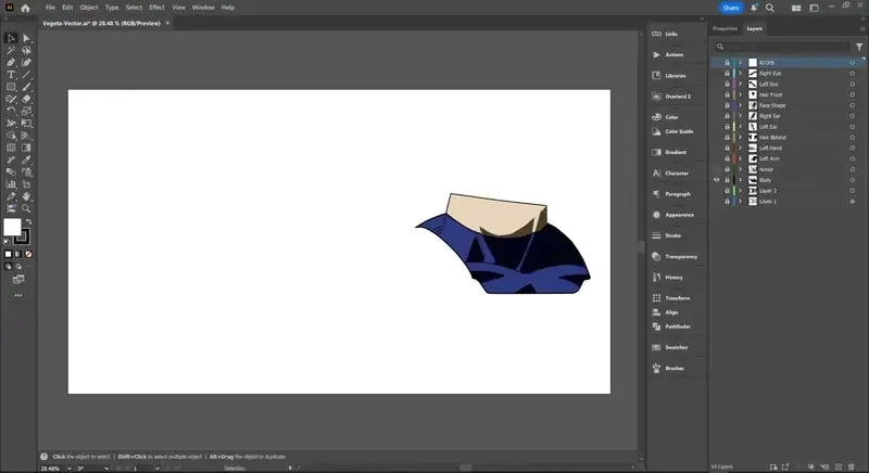 Digital illustration in Photoshop featuring a stylized character head piece on a blank canvas.